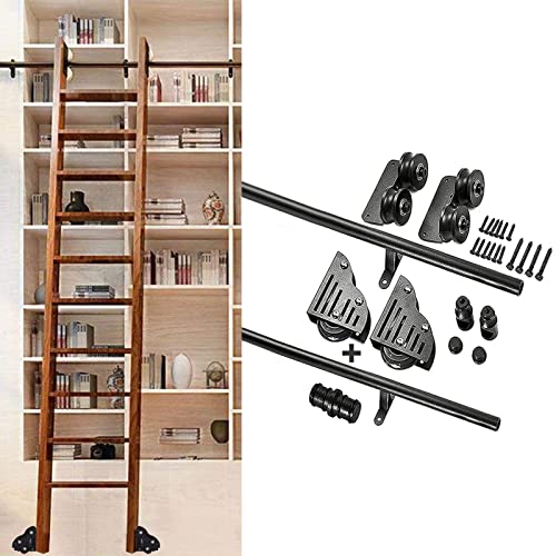 Schwarze Edelstahl Gleitbibliotheksleiter Hardwar Rolling Ladder Hardwarebibliothek 3.3FT-20FT Sliding Ladder Hardware Kit Runde Spur / Schiene (keine Leiter), runde Rohr mobile Leiterbahnen, mit Bod von XJHOME