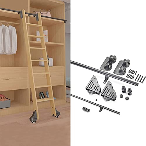 XJHOME Schwarze Edelstahl Gleitbibliotheksleiter Hardwar Walzbibliotheksleiter-Kit mit Bodenrollenrädern, Rundrohr-Mobilleiter-Spur, Rollleiter-Hardwarebibliothek Sliding Ladder, 300cm Gleisbausatz von Kastle