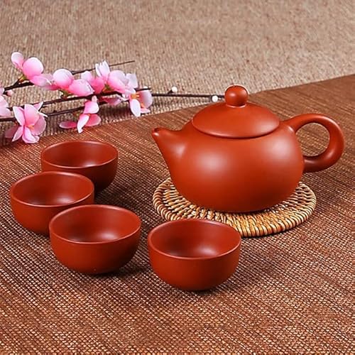 XJHWD Chinesisches Kung-Fu-Teeset, 150 ml Zisha-Teekanne mit 4 Stück 25 ml Tassen, handgefertigtes Keramikset für Teezeremonie-Liebhaber von XJHWD