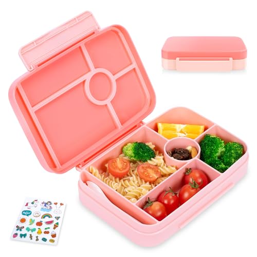 XJIANFU Brotdose Kinder mit Fächern,1050ml Auslaufsichere Bento-Box, Kinder-Lunchbox,Auslaufsicher Mit 5 Fächern,Jausenbox Brotbox für,Mädchen & Jungen,Mikrowelle/spülmaschinenfest (Pink) von XJIANFU