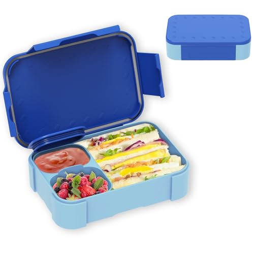 XJIANFU Brotdose Kinder mit Fächern,900ml Auslaufsichere Bento-Box, Kinder-Lunchbox,Auslaufsicher Fächern,Jausenbox Brotbox für,Mädchen & Jungen,Mikrowelle/spülmaschinenfest(Blue) von XJIANFU