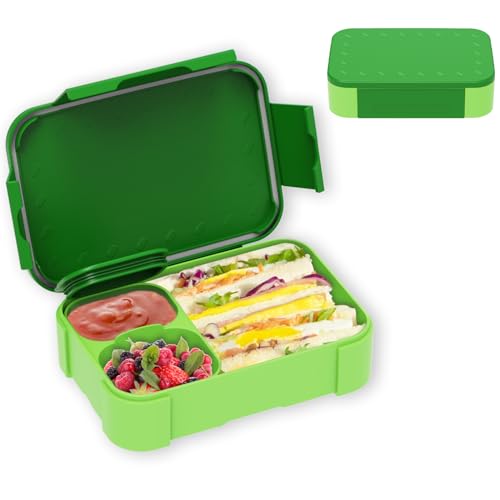 XJIANFU Brotdose Kinder mit Fächern,900ml Auslaufsichere Bento-Box, Kinder-Lunchbox,Auslaufsicher Fächern,Jausenbox Brotbox für,Mädchen & Jungen,Mikrowelle/spülmaschinenfest (Green) von XJIANFU