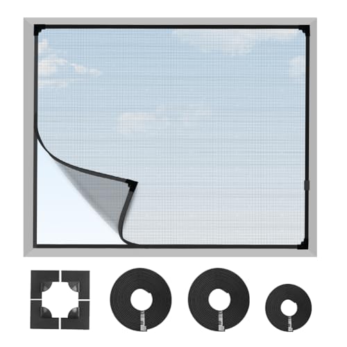 Fliegengitter Fenster Magnet, 120 x 130 cm Insektenschutz Fenster, Moskitonetz Fenster Ohne Bohren, Fliegennetz Fenster DIY Verstellbares Magnetisches Fliegengitter mit feinem Glasfaser-Mesh, Schwarz von XJJAUGKLY