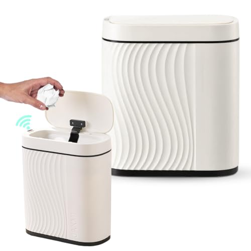 Mülleimer 8L Badezimmer Mülleimer Küche, Wasserdichter Bad Mülleimer Schmal mit Deckel Automatischer Mülleimer Geruchsdicht, Mülleimer Elektrisch mit Sensor für Schlafzimmer, Wohnzimmer, Weiß von XJJAUGKLY