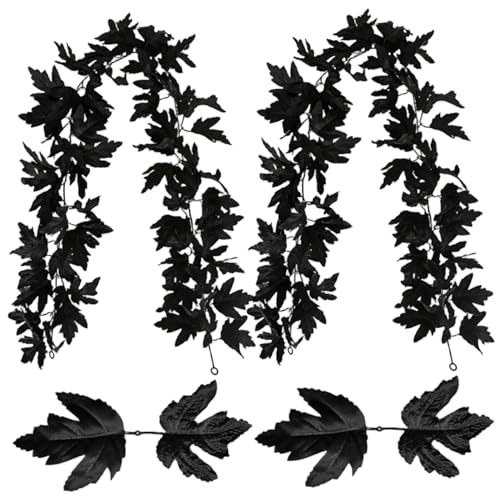 2pcs Schwarze Ranken, Halloween künstliche Ahornblätter Garland, 68, 9 Zoll Hanges schwarzes Girland für Home Wedding Party Dekorationen von XJKLBYQ