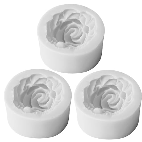 3D -Silikonblütenform, 3 Stcs Rosen Blumen Kerzenform, Schokoladenkeks -Eiswürfel Gummi -Tablett DIY Backform für Kuchendessertdekoration (zufällige Farbe) von XJKLBYQ