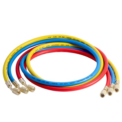 3PCS-Kältemittelschläuche, 59 Zoll & 1/4 Gewinde Niedrigverlust explosionssicherer Gummi-Wechselstromschläuche für R22 R410 R134 R32 gelten von XJKLBYQ