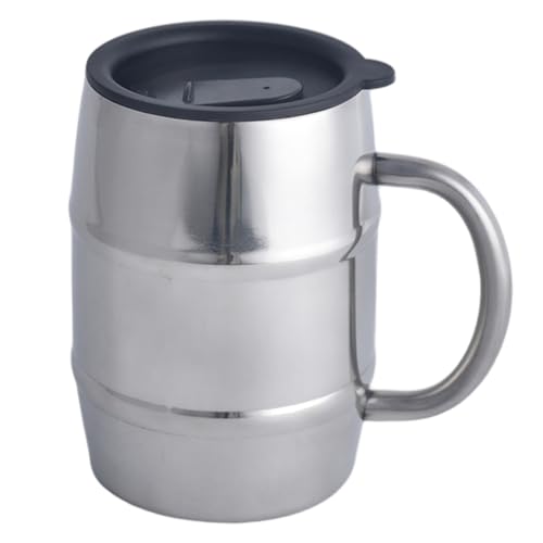 Bierbecher aus Edelstahl, isolierter Bier Stein, 500 ml Riesenstangen -Getränke -Metallbecher mit Deckel und Griff für Kaffee und kalte Getränke von XJKLBYQ