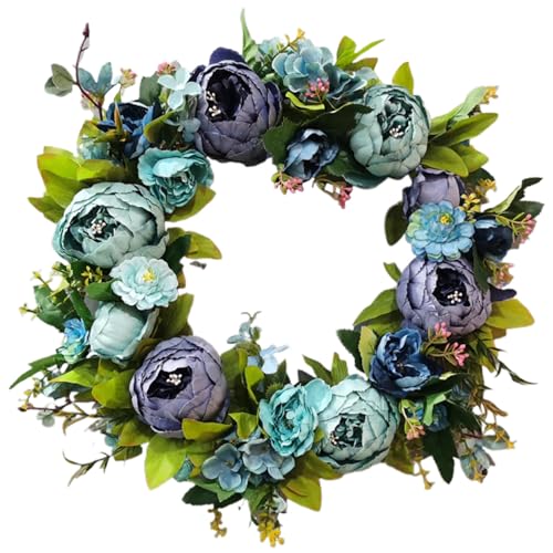 Künstlicher Blumenkranz, Burgund Pfingstrose Faux Blumenkranz für Haustür, Frühlings Sommergirlande, 16 Fensterhänge Hochzeitsfeier Willkommen Hallo Kranz - Blau Künstlicher Blumenkranz, Burgund Pfingstrose Faux Blumenkranz für Haustür, Frühlings Sommergirlande, 16 Fensterhänge Hochzeitsfeier Willkommen Hallo Kranz - Blau von XJKLBYQ
