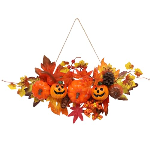 Kürbis Maple Blatt Herbstkranz, Thanksgiving Halloween Vordertürhängedekoration Kürbis Maple Blatt Herbstkranz, Thanksgiving Halloween Vordertürhängedekoration von XJKLBYQ