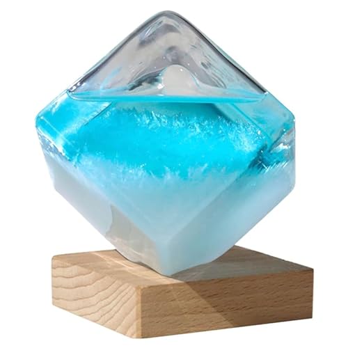 Sturmglas Wetterwetter Prognostaster Kristallblau Wasser Würfel Sturmglas Wetter Prädiktor mit Holzbasis kreatives Wetter Vorhersage Stürme Glass Desktop Ornamente für Home Office Geschenk groß von XJKLBYQ