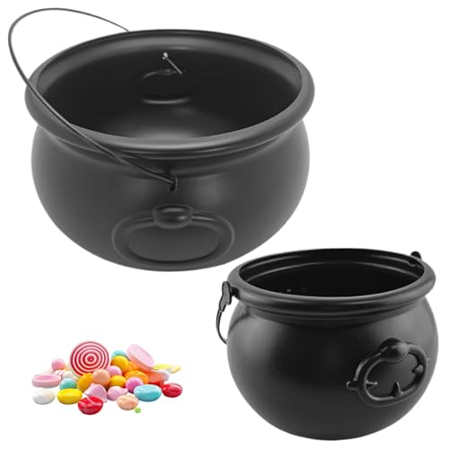 XJKLBYQ 13 & 8 Plastik Halloween Cauldron Set mit Griff, tragbarer Hexen -Topf für Zaubererpartydekorationen, Candy Bowl von XJKLBYQ