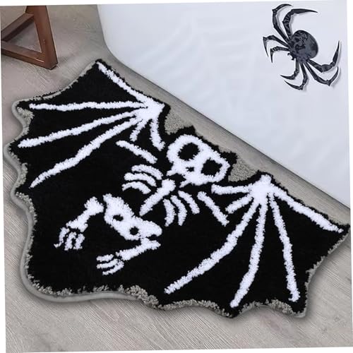 XJKLBYQ Halloween Bad Matte 30x21in Süßes Skelett Weiche Dicke Fledermaus Teppich schwarzer Nicht rutsches Safer warmes Halloween-Dekor für Badezimmer Schlafzimmer Küche Zuhause von XJKLBYQ