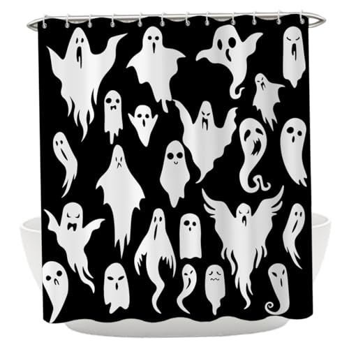 XJKLBYQ Halloween Duschvorhang wasserdichtes Geistermuster, 71x71in schwarz weiß grusely Halloween Badezimmerdekoration XJKLBYQ Halloween Duschvorhang wasserdichtes Geistermuster, 71x71in schwarz weiß grusely Halloween Badezimmerdekoration von XJKLBYQ