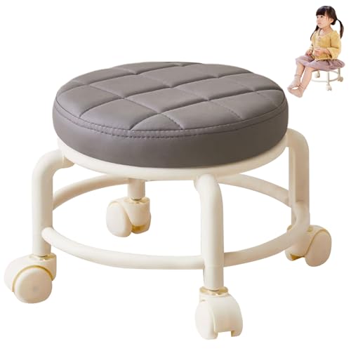XJKLBYQ Niedriger Rollhocker, 10,2 Zoll niedriger Hocker mit Rädern, PU Leder Low Roller Sitzhocker Stuhl, Rolling -Sitzhocker für Home Office Garage Shop Grey Grey von XJKLBYQ