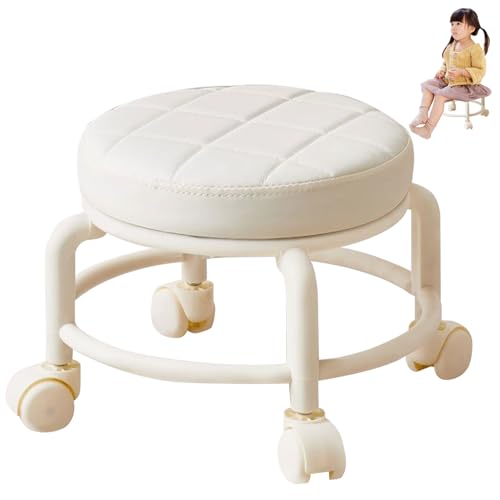 XJKLBYQ Niedriger Rollhocker, hohe Rollhocker mit Rädern Hochleistungs Kleiner Hocker auf Rädern, 360 ° Schwenkpediküre Stuhl für Home Office Garage Shop Beige, Pediküre von XJKLBYQ