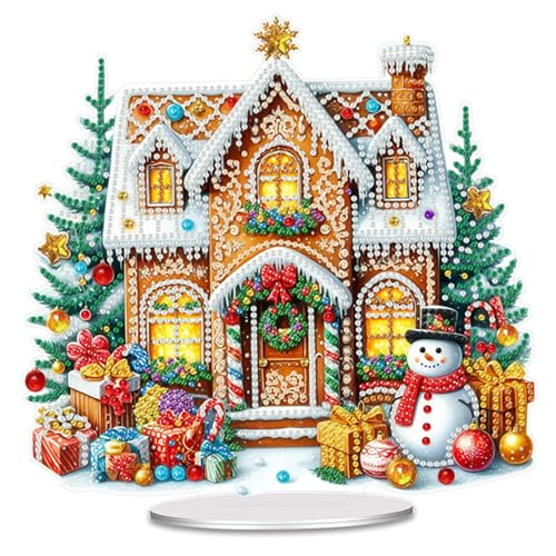XJKLBYQ Weihnachtsdiamantkunstgingerbread House Kit mit Kleber und klebriger Stift, DIY -Strass -Malmalerei Weihnachtskunstwerk für Kinder und Erwachsene von XJKLBYQ