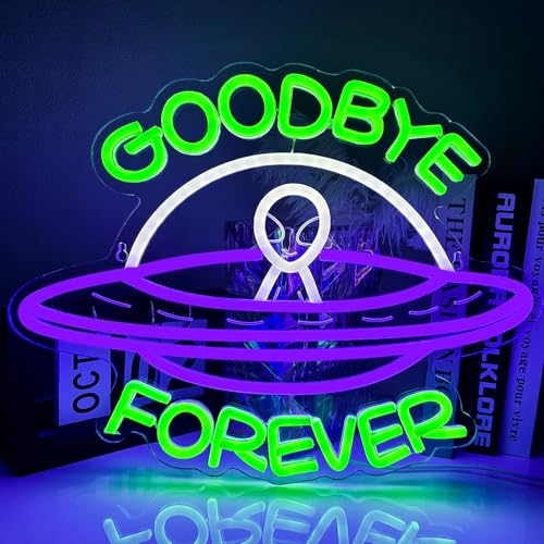 XJNOLGXIQU Alien Spacecraft Neon Schild Alien Neon Schild Goodbye Forever Neonlicht LED Leuchtreklame personalisiertes USB Neonlicht für Zuhause Kinderzimmer Bar Schlafzimmer Party Wanddekoration von XJNOLGXIQU