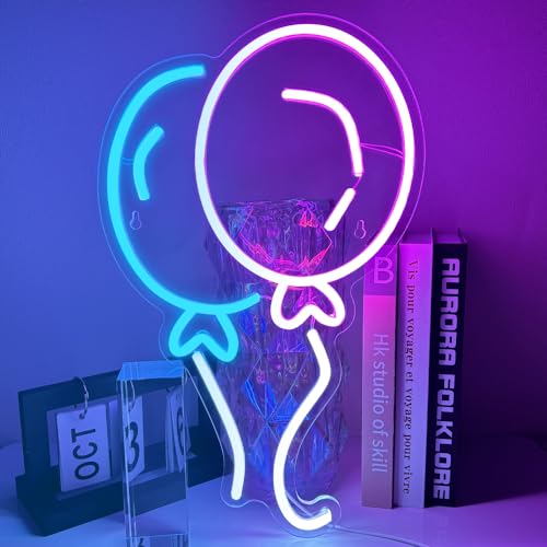 XJNOLGXIQU Ballon Neonlicht Blau Rosa Neon Schild Wanddekoration Led Schild Personalisiertes USB Leuchtreklamen für Schlafzimmer Hochzeit Wohnzimmer Kinderspielplatz Party Dekoration von XJNOLGXIQU