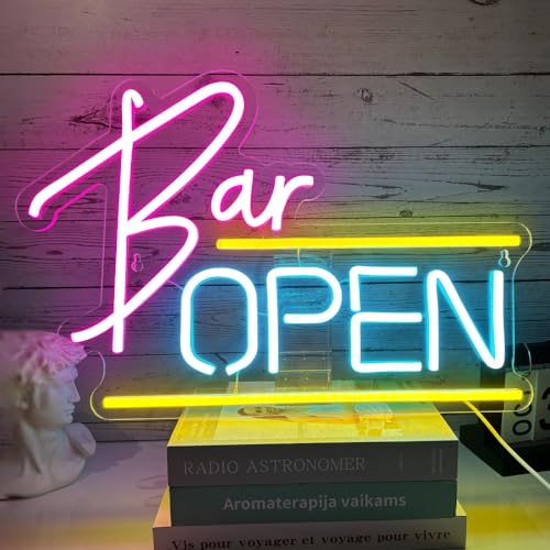 XJNOLGXIQU Bar Open Schild Led Rosa Blau Open Neon Schild，Neonlicht Schriftzug Light Up Sign Geöffnet leuchtreklame Neon Schild personalisiert für Bar, Salon, Store, Cafe für Wanddekoration von XJNOLGXIQU