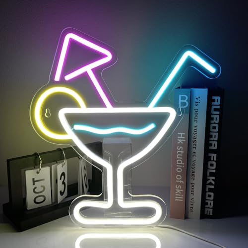 XJNOLGXIQU Cocktail Neon Schild Cocktails Neonlicht Schriftzug Led Schild Personalisiertes USB Leuchtreklamen für Schlafzimmer Hochzeit Wohnzimmer Live Music Bar Party Dekoration Wanddekoration von XJNOLGXIQU