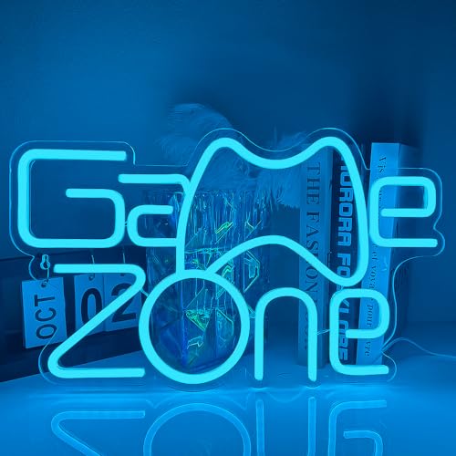 XJNOLGXIQU Game Zone Neon Schild Game Led Schild Gamer Neonlicht Blaues Spiel Leuchtreklame USB Powered Gaming Deko für Jugendzimmer Deko，Gaming Zubehör Zimmer Deko für Teenager Jungen von XJNOLGXIQU