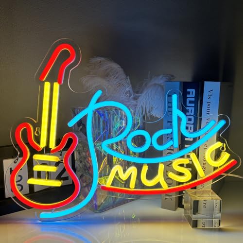 XJNOLGXIQU Gitarre Rock Musik Neon Schild Led Leuchtreklamen Neonlicht Zeichen für Live Music Bar Club Party-Dekoration Geburtstagsgeschenk Wand Deko von XJNOLGXIQU