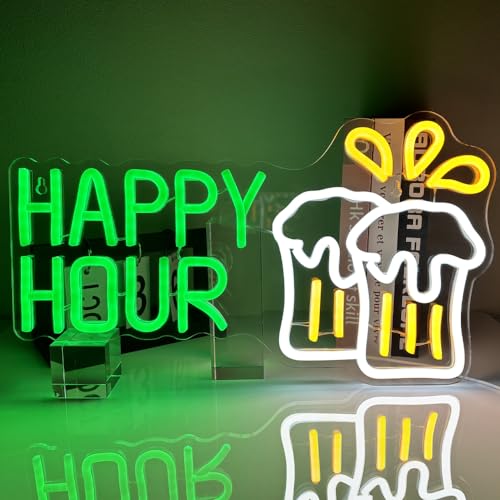 XJNOLGXIQU Happy Hour Bier Neon Schild Led Neonlicht Zeichen Bier Leuchtreklamen USB Neonschild für Bar Party Geburtstagsfeier Restaurant Live Musik Club Wanddekoration von XJNOLGXIQU