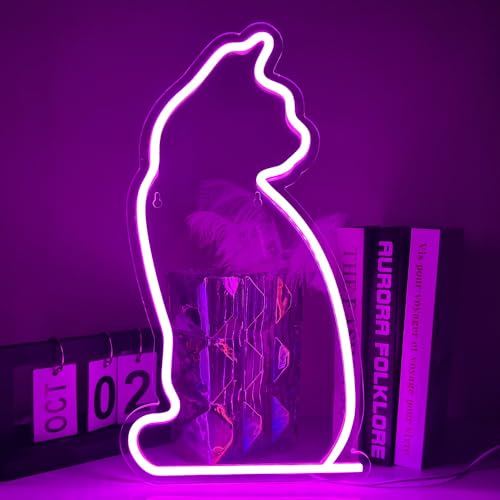 XJNOLGXIQU Neon Katze LED Schild Wall Decoration Neonlicht Katze Tier Neon Schild USB Leuchtreklamen Weihnachtsgeschenke für kleine Jungen und Mädchen Geeignet für Nachttisch Wanddekoration von XJNOLGXIQU