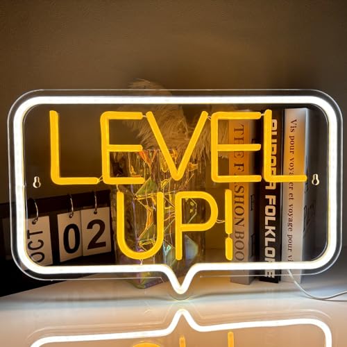 XJNOLGXIQU Level Up Neonlicht Gamer Neon Schild für Wanddekoration LED Gaming Schild Leuchtreklame Game für Game Room Game Zone Bar Party Dekoration Wanddekoration von XJNOLGXIQU