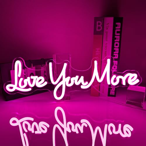 XJNOLGXIQU Love You More Neon Schild Rosa Leuchtreklamen Wanddekoration Led Schild Personalisiertes USB Neonlicht für Schlafzimmer Hochzeit Live Music Bar Party Esszimmer Dekoration Wanddekoration von XJNOLGXIQU