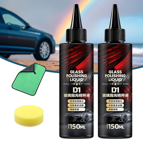 Glass Polishing Liquid D1, Auto Polishing Compound Windshield Cleaner Oil Film Remover, Removes Swirls,Scratches,Wiper Marks & Oil Film (2pcs) von XJQ