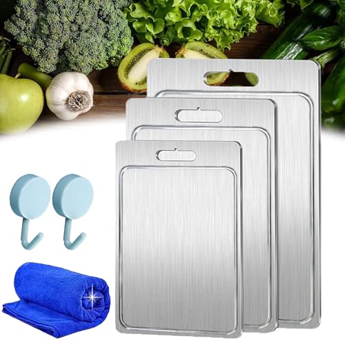 Kovali Titan Schneidebrett 2.0, Titan-Schneidebrett 2.0 Mit Ablaufrinne, Edelstahl Titanium Cutting Board FüR Fleisch, Obs, Messerschonend (29 * 20CM) von XJQ
