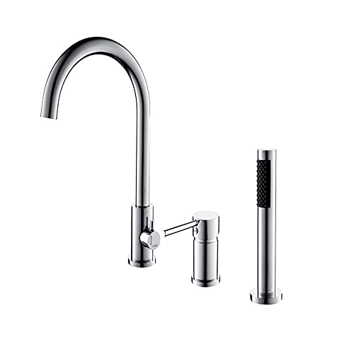 3 Loch Badewannenarmatur Wannenrandarmatur mit Ausziehbarem Handbrause Einhandmischer Wasserhahn Badewanne Gänsehaut wasserhahn mischbatterie badewanne Armatur für Badewanne-Chrom von XJTNLB