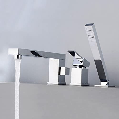 3 Loch Wannenrandarmatur mit Ausziehbarem Handbrause Chrom Wannenrand Badewanne Armatur Set Heißes und Kaltes Wasser Badewannen-Armatur Wannenrandkombination,C von XJTNLB