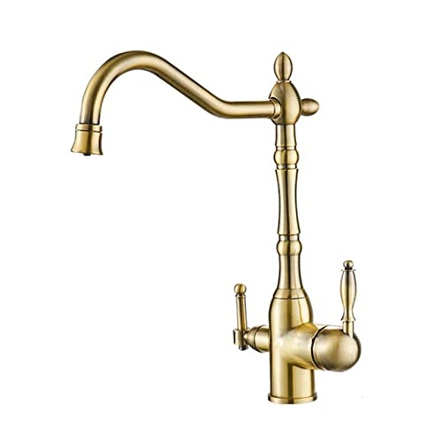 3 Wege Filter Wasserhahn Küche Küchenarmatur Spültischarmatur 3-In-1 Mischbatterie Trinkwasser Küchenspüle Doppelgriff Drehbarer Wasserhahn Gold von XJTNLB