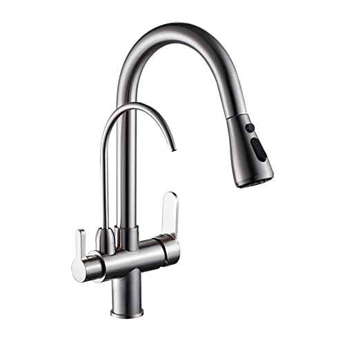 3 Wege Wasserhahn Osmose Küchenarmatur mit Brause Ausziehbar 3 in 1 Wasserhahn Reines Wasser Filter Mischbatterie Wasserfilter Gebürstetes Nickel von XJTNLB
