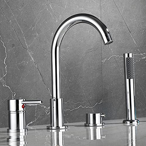 4-Loch Wannenrandarmatur Wannenkombination Wannenarmatur Kalt und Kalt Multifunktions Wasserhahn Badewanne Armatur Badewannenarmatur mit Ausziehbarem Handbrause-Chrom von XJTNLB