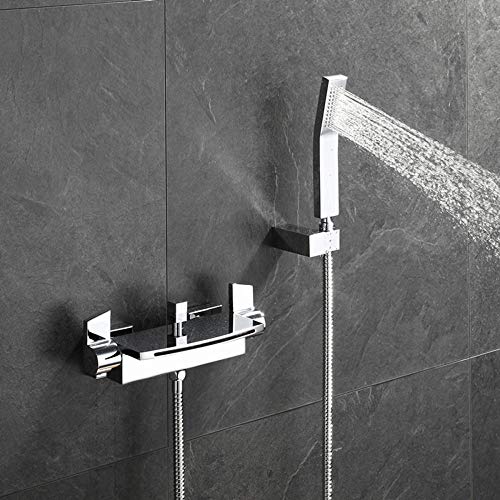 Badewannenarmatur mit Handbrause Wasserfall Wandmontage Messing Einhand-Wannenarmatur Duschkopf Wassersparend Armatur Mischbatterie Badewanne mit Brause-Chrom von XJTNLB