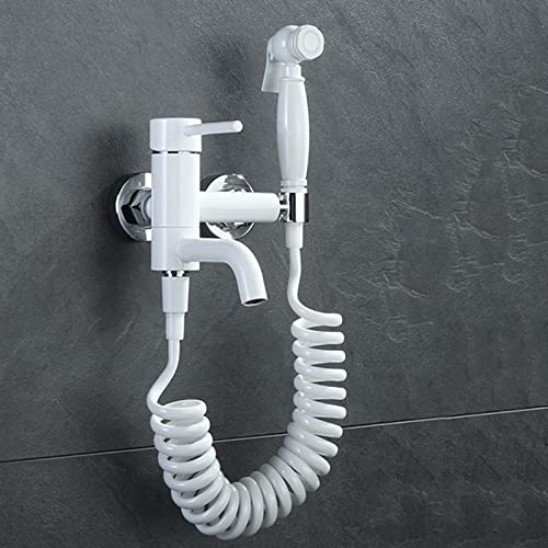 Bidet Handbrause Toilette Bidet Armaturen Set Weiß Bifunktional Hand Bidet Sprayer 360 Drehungen Toilette Bad Bidet Set/WC Duschkopf, mit Federschlauch, 10cm von XJTNLB