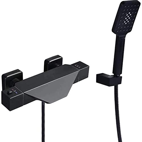 Duscharmatur mit Thermostat Schwarz Badewannenarmatur Wasserfall mit Brause Wasserhahn Bad Wandmontage mit 3 Modi Handbrause A Duscharmatur mit Thermostat Schwarz Badewannenarmatur Wasserfall mit Brause Wasserhahn Bad Wandmontage mit 3 Modi Handbrause A von XJTNLB