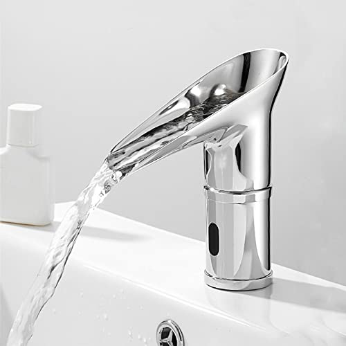 Infrarot Wasserhahn Bad Wasserfall Waschtischarmatur Sensor Waschtischarmatur Wasserfall,Chrom,Warmes und Kaltes Wasser von XJTNLB