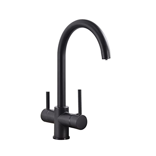 Küchenarmatur 3 Wege Wasserhahn Küche Schwarz Trinkwasserhahn mit Doppelhebel 3 in 1 Mischbatterie Küche für Wasserfilter 360° Drehbar Küchenarmatur von XJTNLB