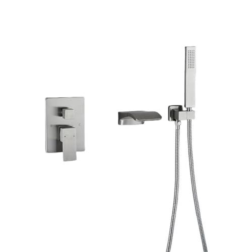 Mischbatterie Dusche Unterputz Gebürstet Badewannenarmatur Wasserfall mit Handbrause Armatur Dusche Set von XJTNLB