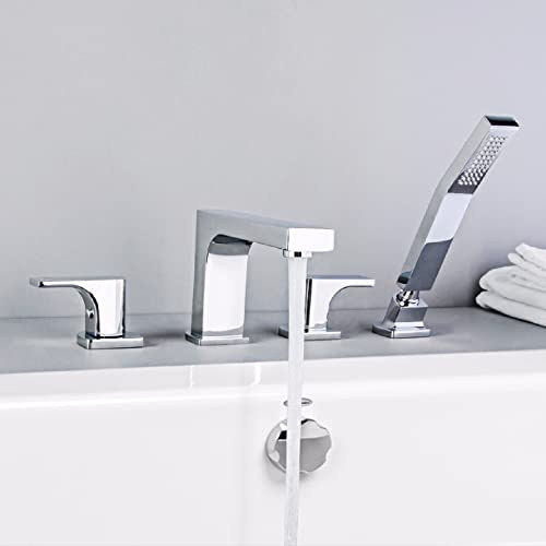 Wannenrandarmatur 4-Loch Badewannen-Armatur Chrom Badezimmer Armatur Set mit Handbrause Bifunktional Doppelgriff Wannenrand Badewanne Armatur Set,A von XJTNLB