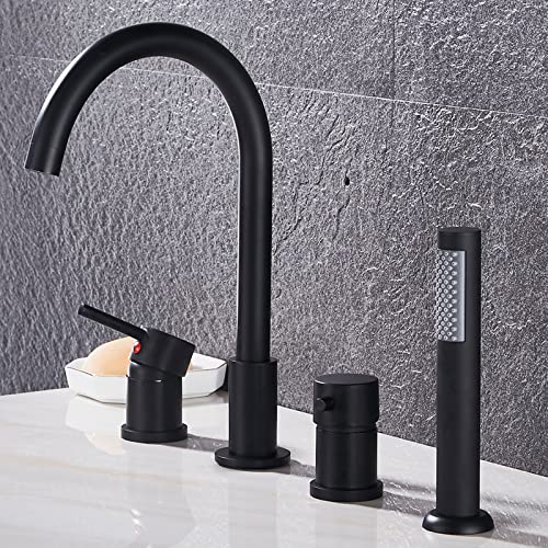 Wannenrandarmatur 4-Loch Badewannen-Armatur Heißes und Kaltes Wasser Badezimmer Armatur Set mit Handbrause Bifunktional Wannenrand Badewanne Armatur Set,Schwarz Wannenrandarmatur 4-Loch Badewannen-Armatur Heißes und Kaltes Wasser Badezimmer Armatur Set mit Handbrause Bifunktional Wannenrand Badewanne Armatur Set,Schwarz von XJTNLB