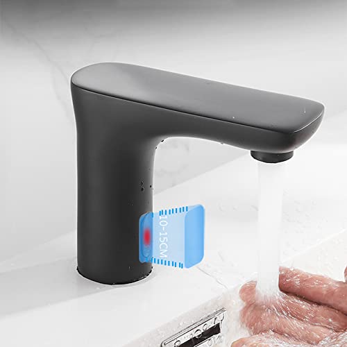 Waschtischarmatur Sensor Infrarot Wasserhahn Bad Schwarz Infrarot Sensor Armatur Wasserhahn für Waschbecken Bad Waschbeckenarmatur für Badezimmer,Warmes und Kaltes Wasser von XJTNLB