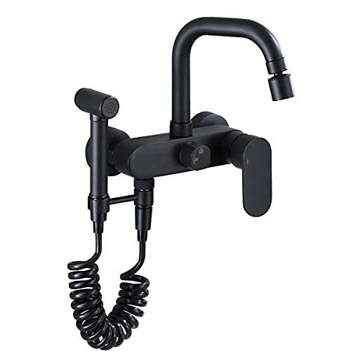 Wasserhahn Küche Wandmontage 360° Drehbar Amatur Küchenspüle mit Spritzpistole Küchenarmatur Wandmontage Schwarz Mischbatterie Küche-Dualmodus von XJTNLB