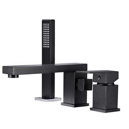 XJTNLB 3 Loch Armatur Badewanne Badewannenarmatur mit Handbrause Schwarz Wasserhahn Schwenkbar Mischbatterie Dusche Set von XJTNLB