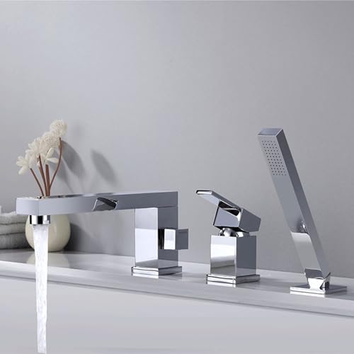 XJTNLB 3 Loch Badewannenarmatur Chrom Mischbatterie Badewanne mit Brause 360°Drehbar Armatur Dusche Set von XJTNLB